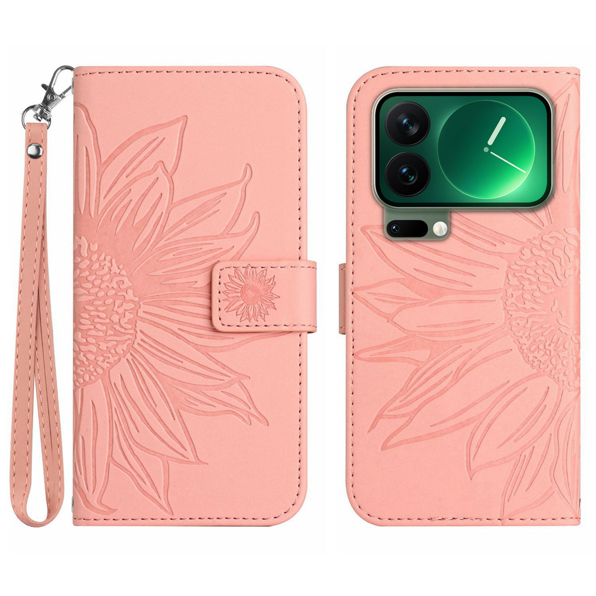 For Xiaomi 17 Pro Max Case Sunflower Imprint Leather Wallet Phone Cover with Wrist Strap