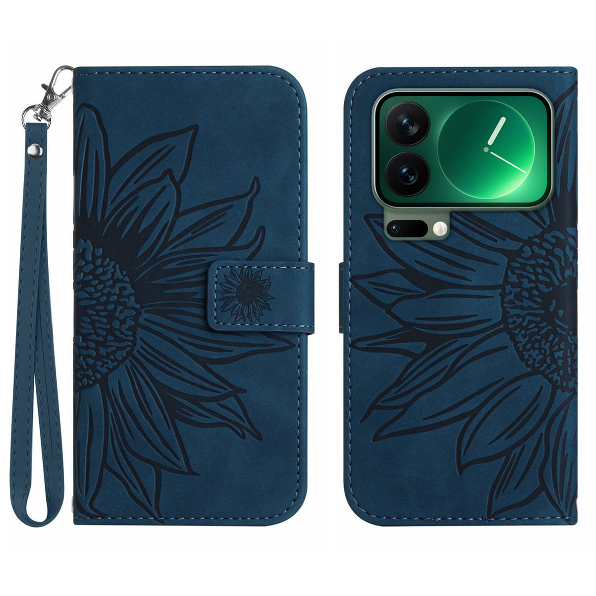 For Xiaomi 17 Pro Max Case Sunflower Imprint Leather Wallet Phone Cover with Wrist Strap