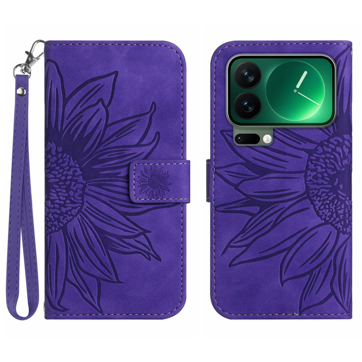 For Xiaomi 17 Pro Max Case Sunflower Imprint Leather Wallet Phone Cover with Wrist Strap