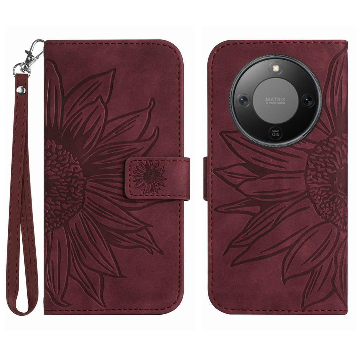 For Honor Magic8 Lite 5G / X9d 5G / X70 5G Case Sunflower Imprint Leather Wallet Phone Cover with Wrist Strap