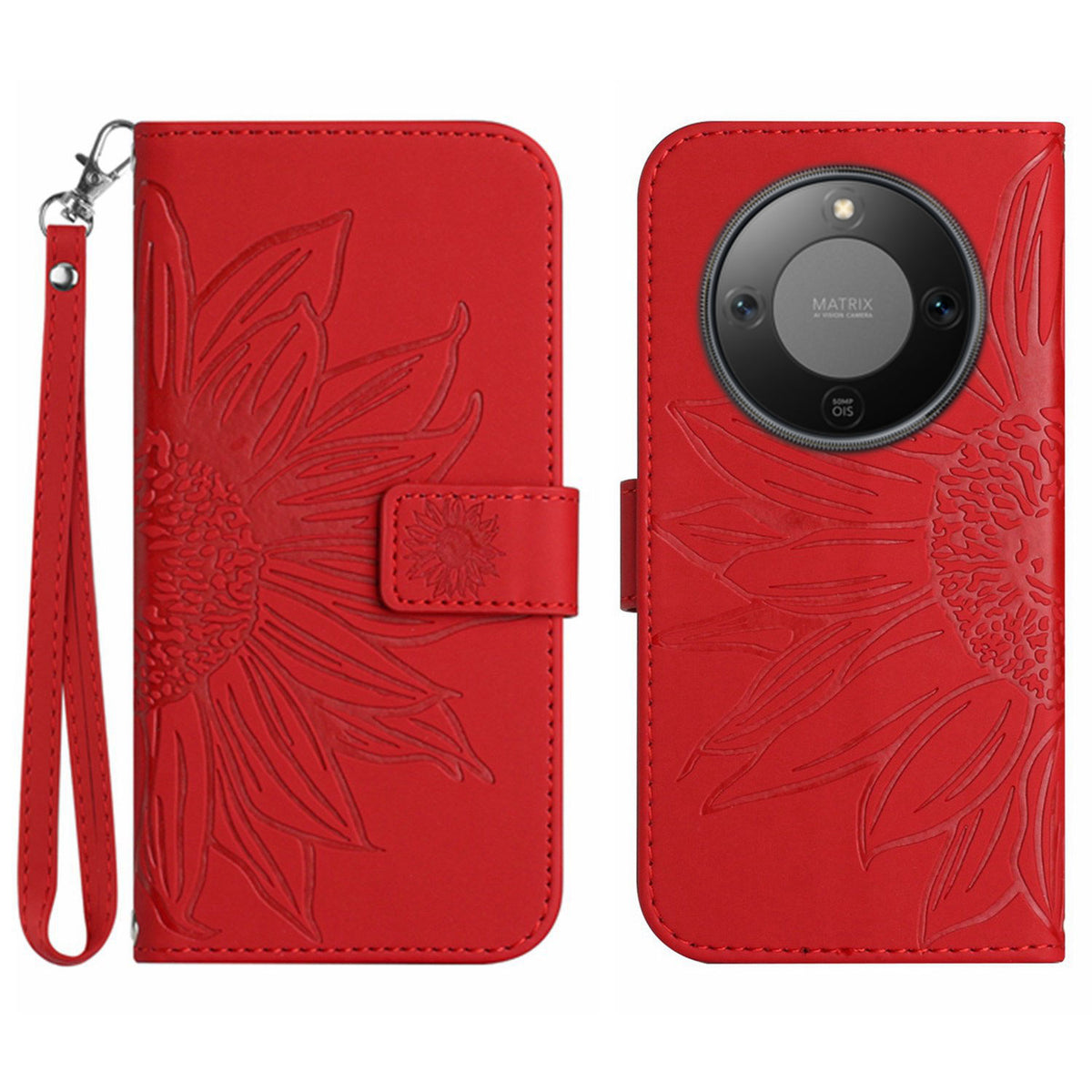 For Honor Magic8 Lite 5G / X9d 5G / X70 5G Case Sunflower Imprint Leather Wallet Phone Cover with Wrist Strap