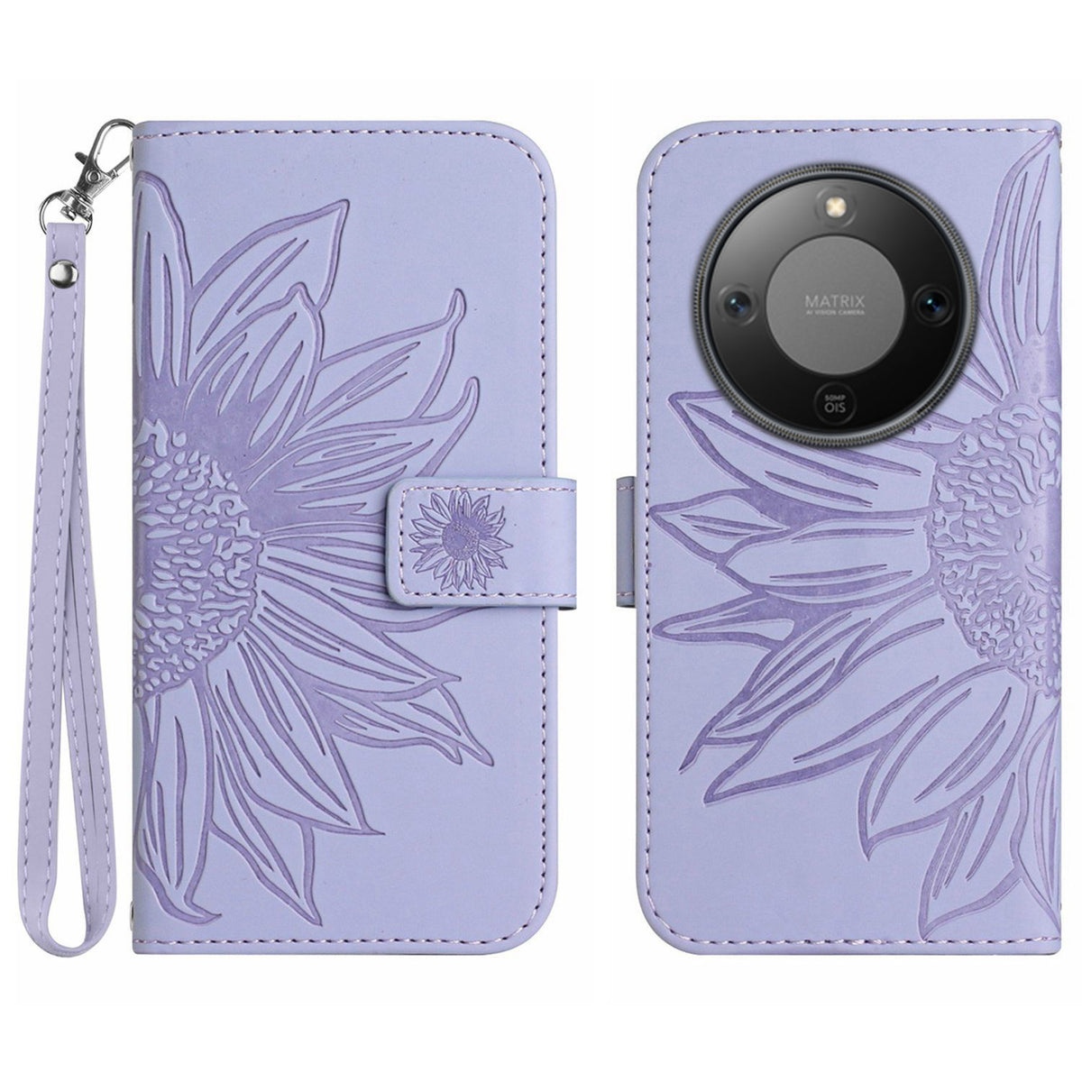 For Honor Magic8 Lite 5G / X9d 5G / X70 5G Case Sunflower Imprint Leather Wallet Phone Cover with Wrist Strap