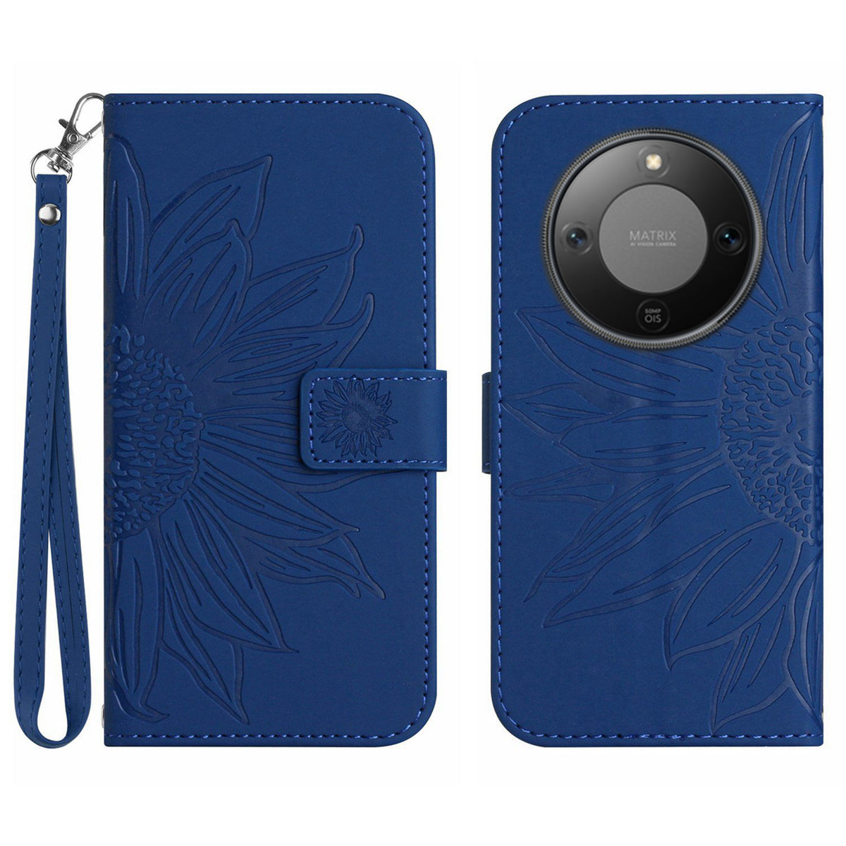 For Honor Magic8 Lite 5G / X9d 5G / X70 5G Case Sunflower Imprint Leather Wallet Phone Cover with Wrist Strap