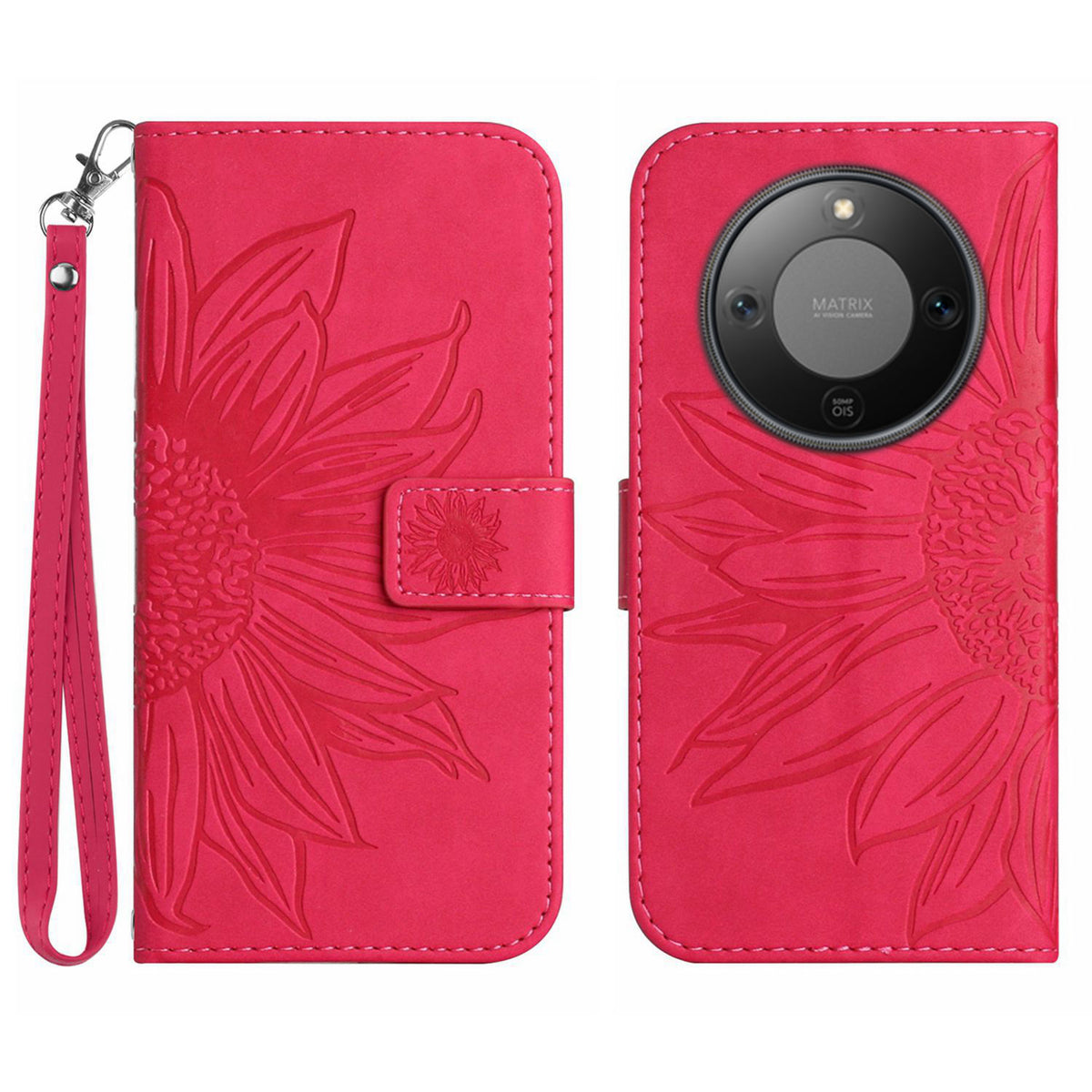 For Honor Magic8 Lite 5G / X9d 5G / X70 5G Case Sunflower Imprint Leather Wallet Phone Cover with Wrist Strap