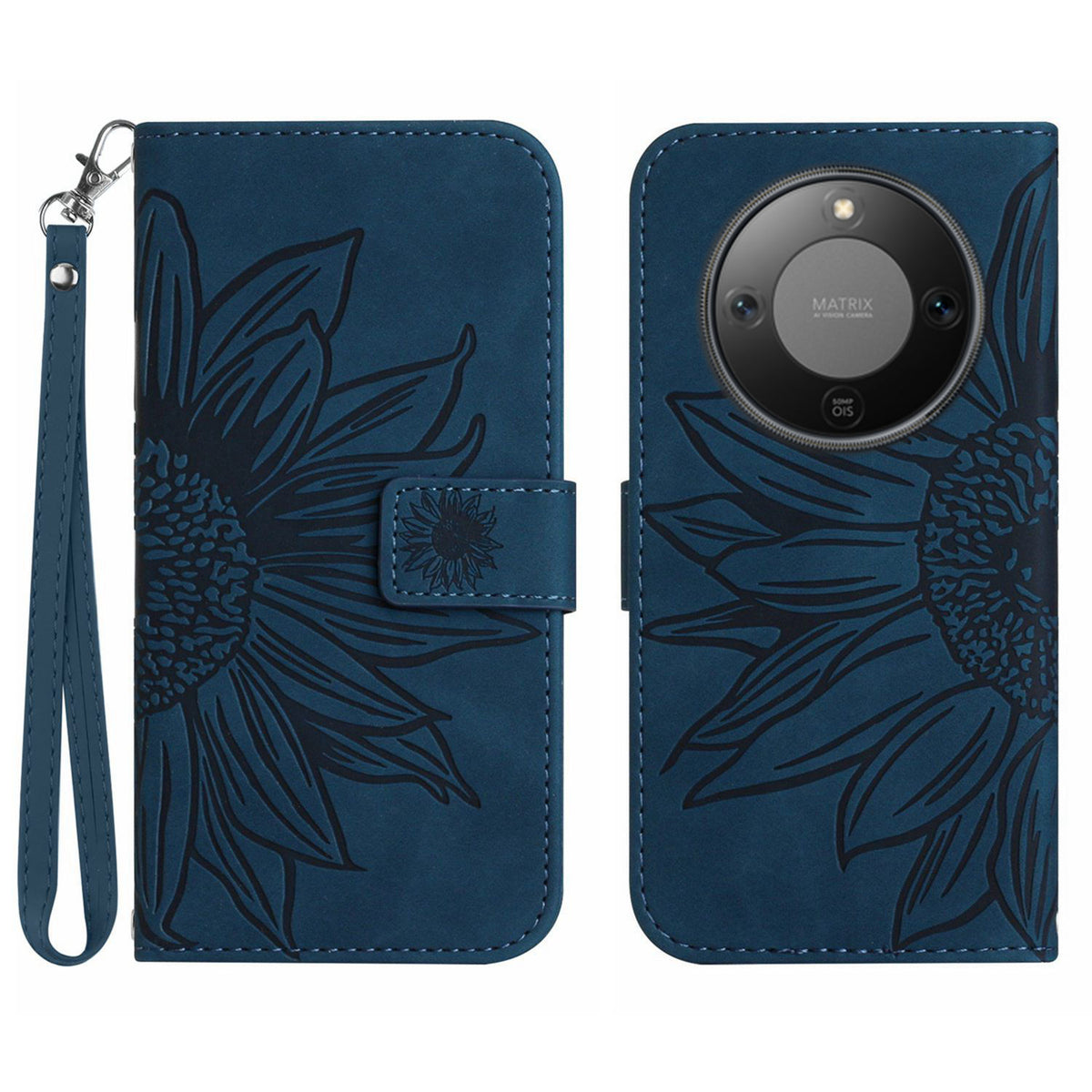 For Honor Magic8 Lite 5G / X9d 5G / X70 5G Case Sunflower Imprint Leather Wallet Phone Cover with Wrist Strap