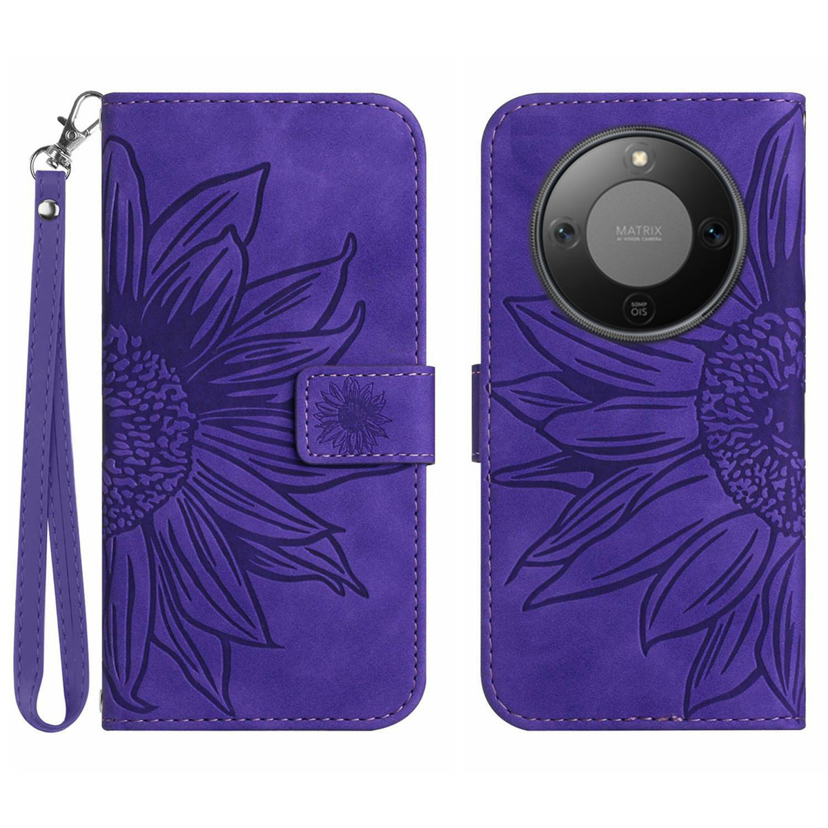 For Honor Magic8 Lite 5G / X9d 5G / X70 5G Case Sunflower Imprint Leather Wallet Phone Cover with Wrist Strap