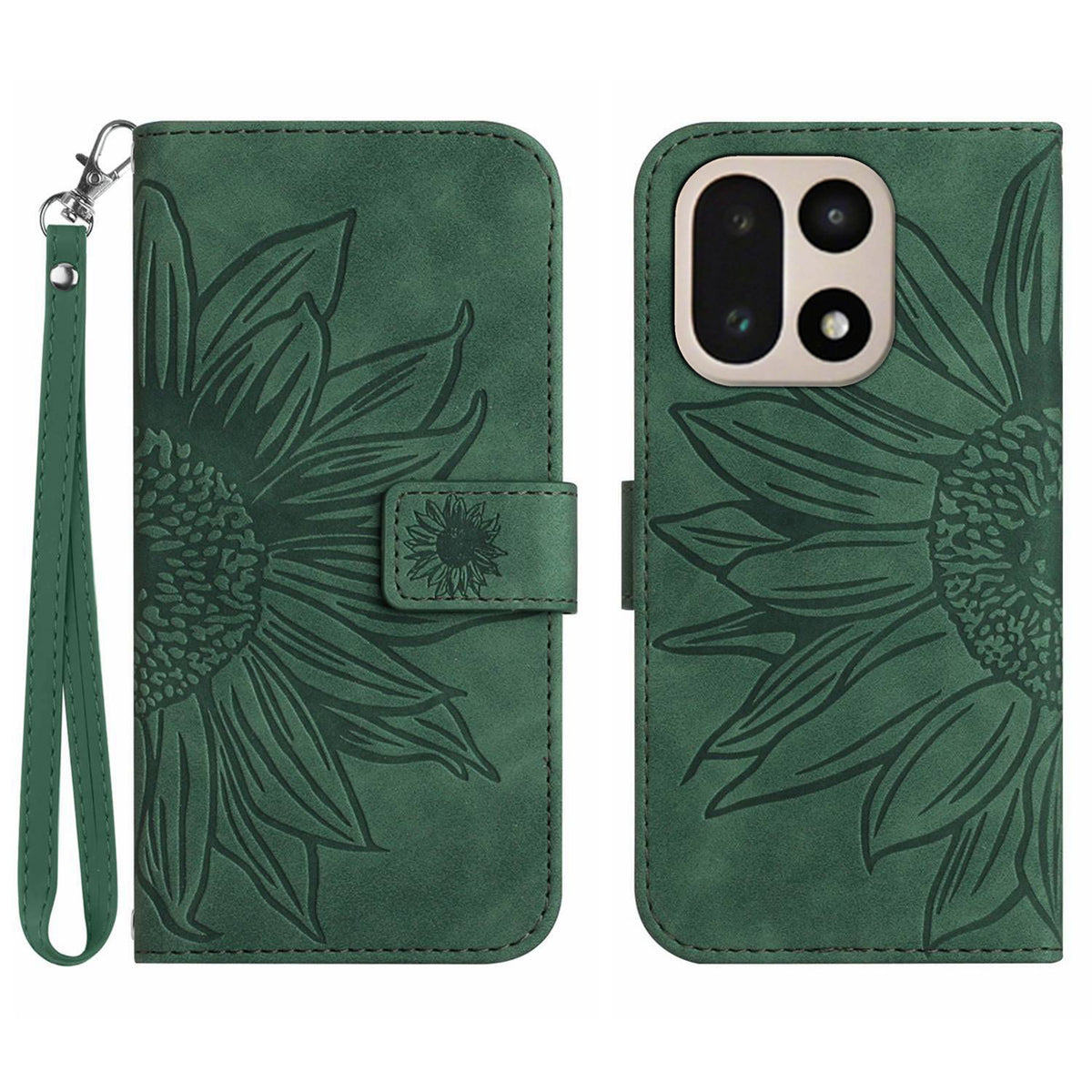 OnePlus 15 5G-skal Sunflower Imprint Läderplånbok mobilskal med Handledsrem