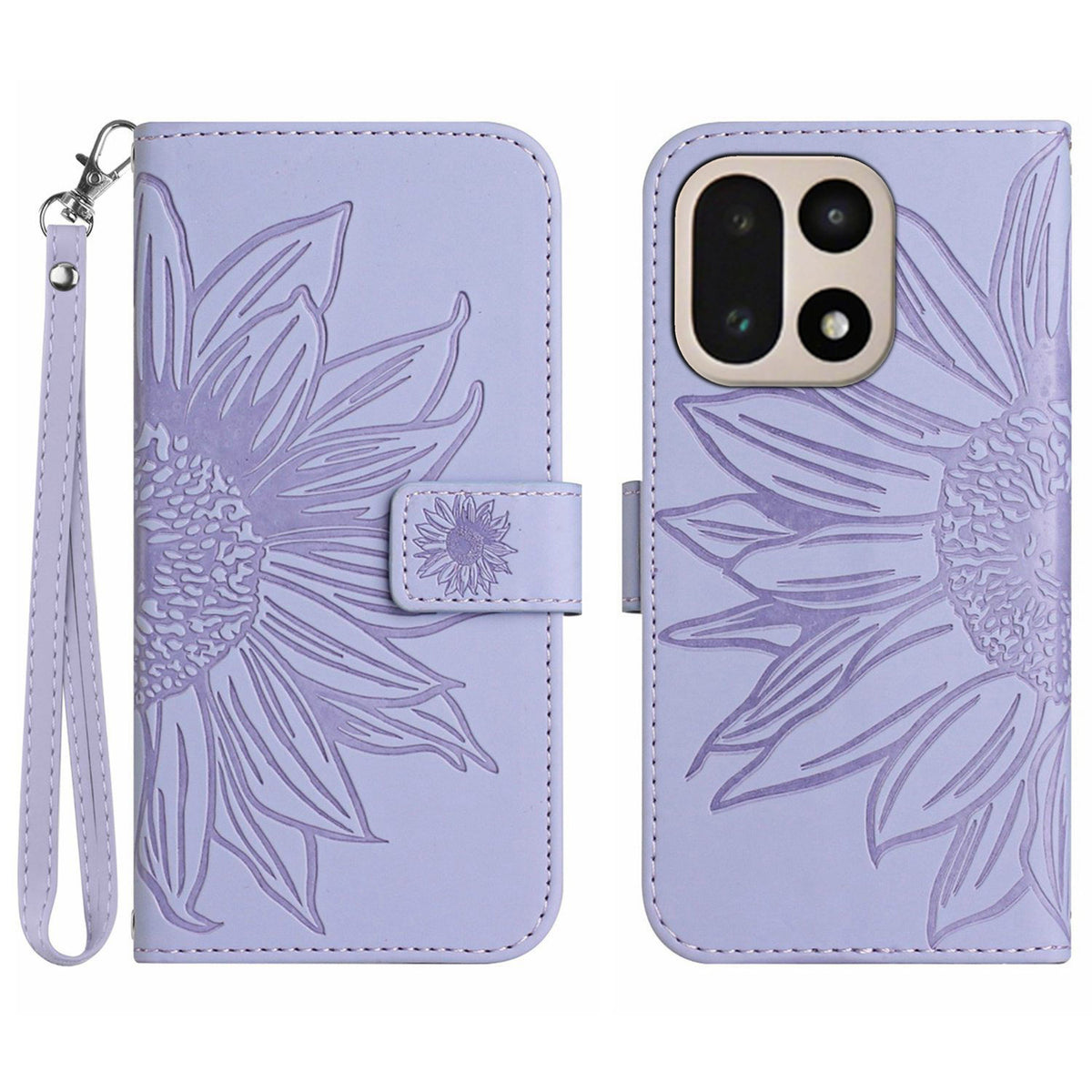 OnePlus 15 5G-skal Sunflower Imprint Läderplånbok mobilskal med Handledsrem