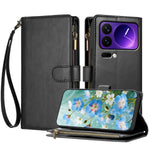 For Xiaomi 17 Pro Leather Case Zipper Wallet Stand Shockproof Phone Cover with Wrist Strap