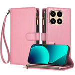 For Xiaomi 15T Leather Case Zipper Wallet Stand Shockproof Phone Cover with Wrist Strap