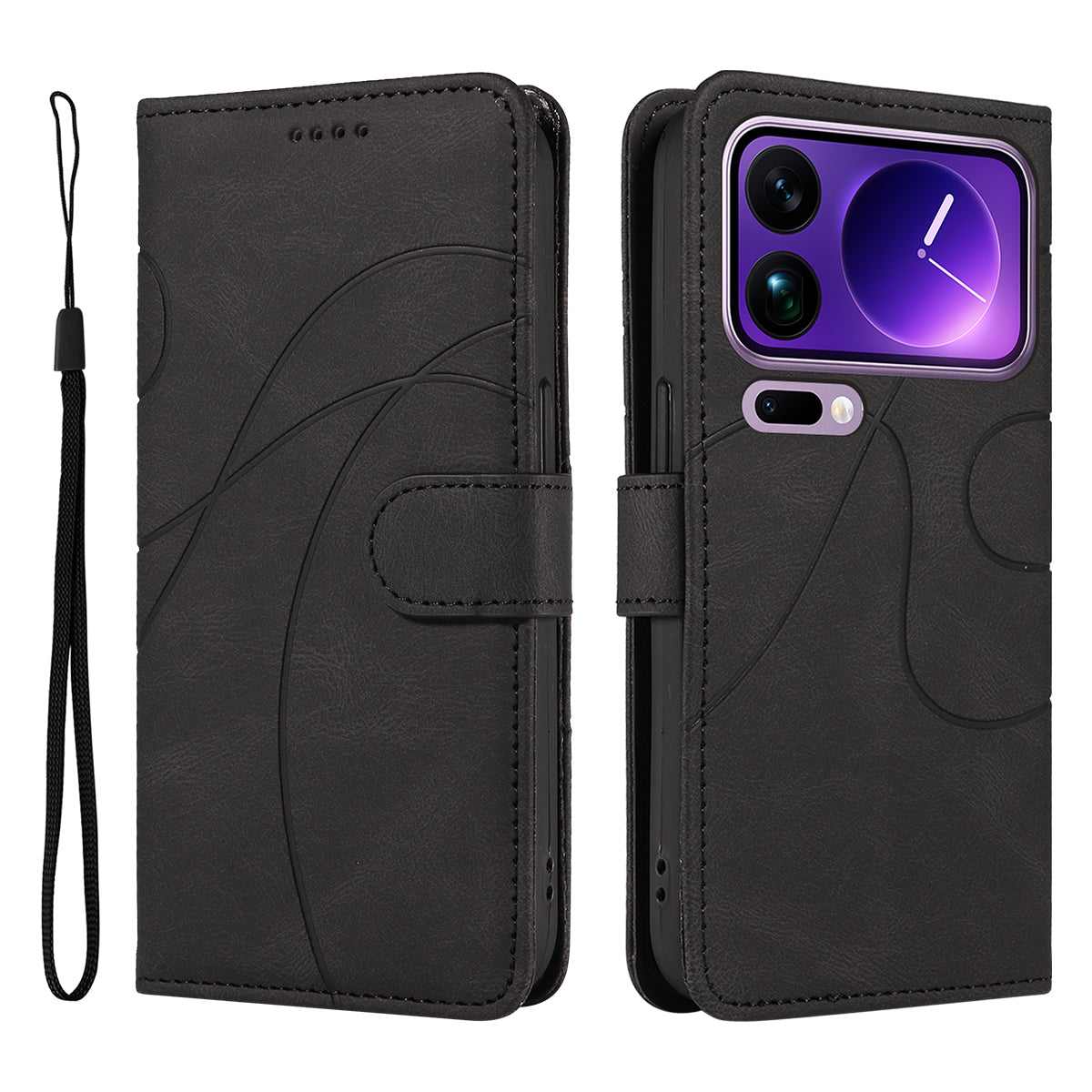 For Xiaomi 17 Pro Max Wallet Case Leather Phone Cover Stand with Curved Line Design
