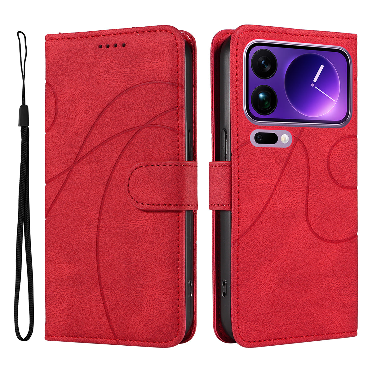 For Xiaomi 17 Pro Max Wallet Case Leather Phone Cover Stand with Curved Line Design