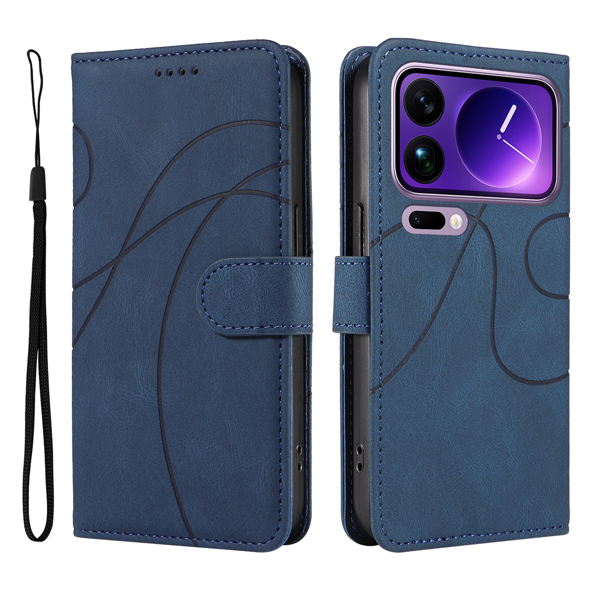For Xiaomi 17 Pro Max Wallet Case Leather Phone Cover Stand with Curved Line Design