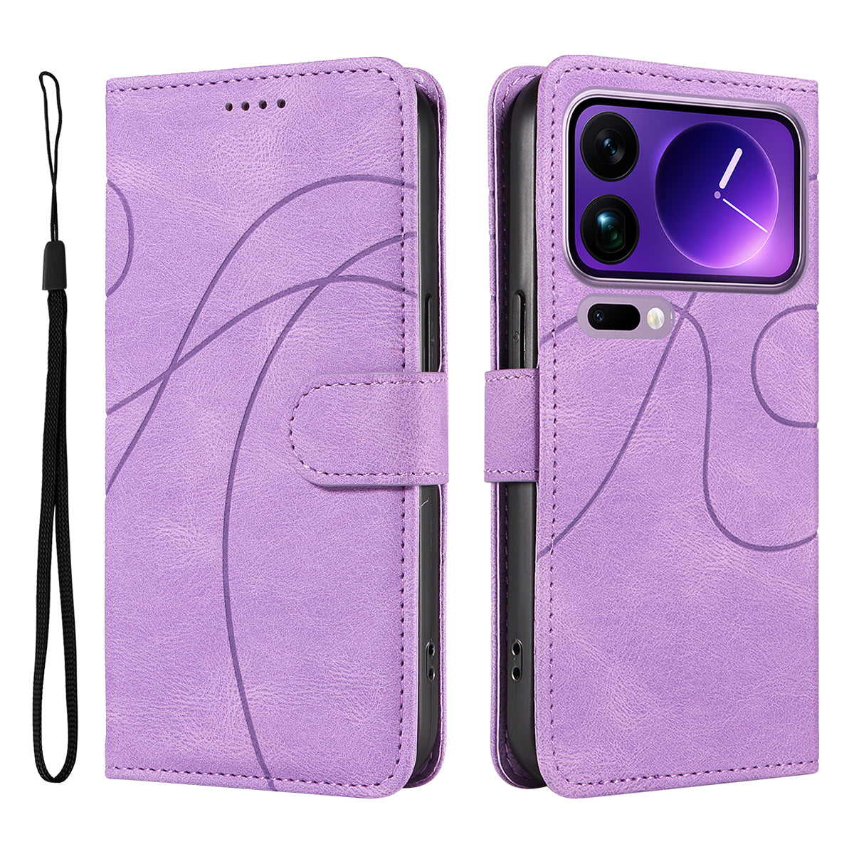 For Xiaomi 17 Pro Max Wallet Case Leather Phone Cover Stand with Curved Line Design