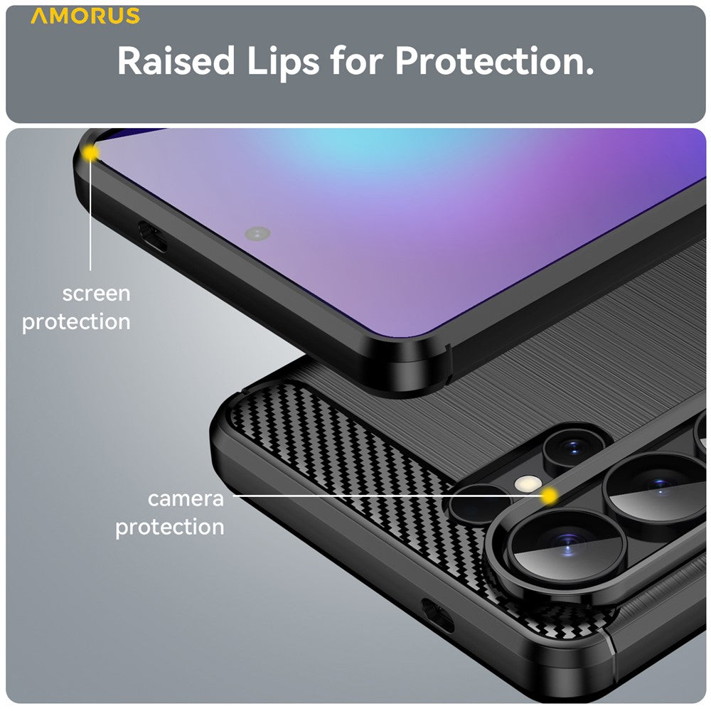 AMORUS For Samsung Galaxy S26 Ultra Case Carbon Fiber Texture Brushed Protective Phone Cover