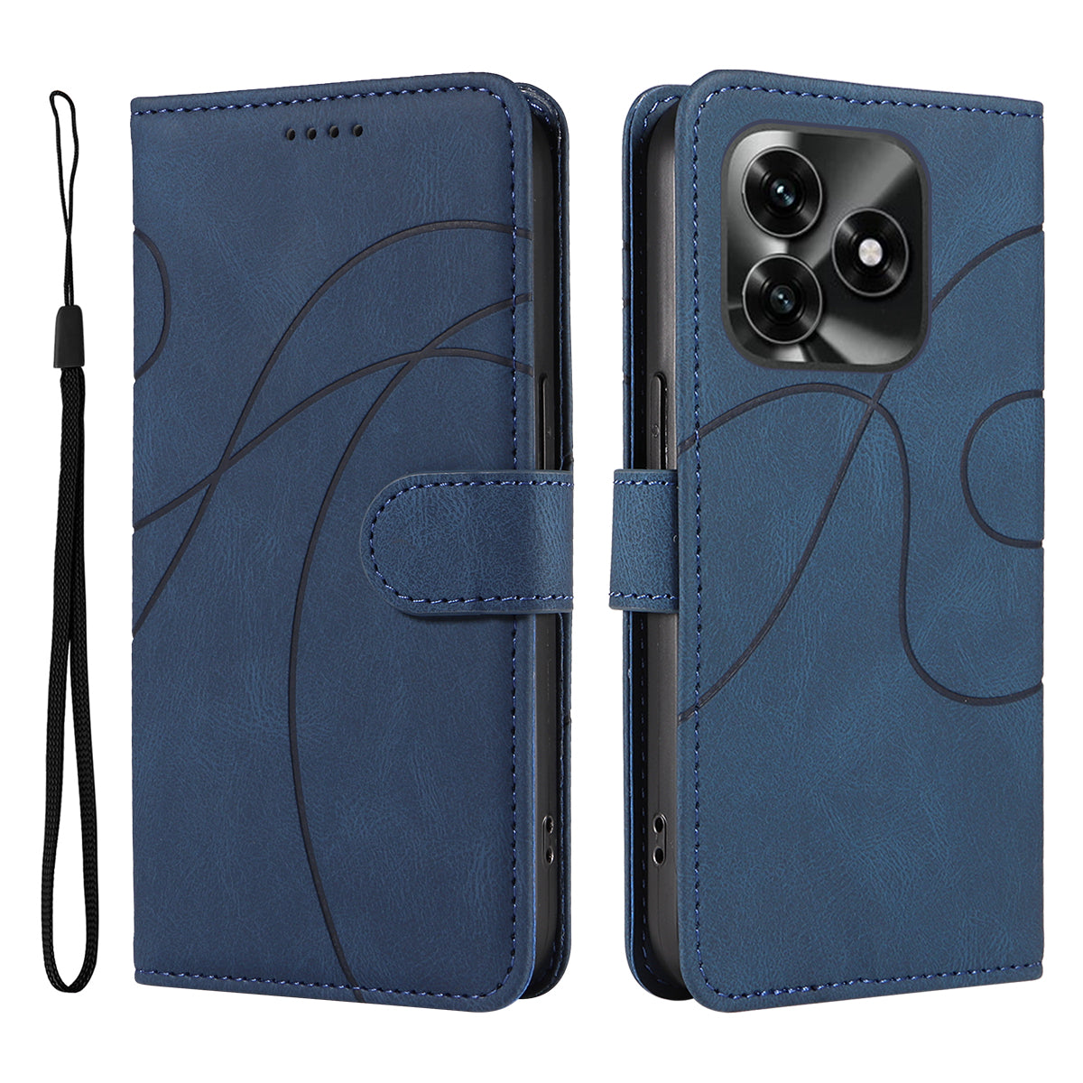 For Honor X5c Plus 4G Wallet Case Leather Phone Cover Stand with Curved Line Design