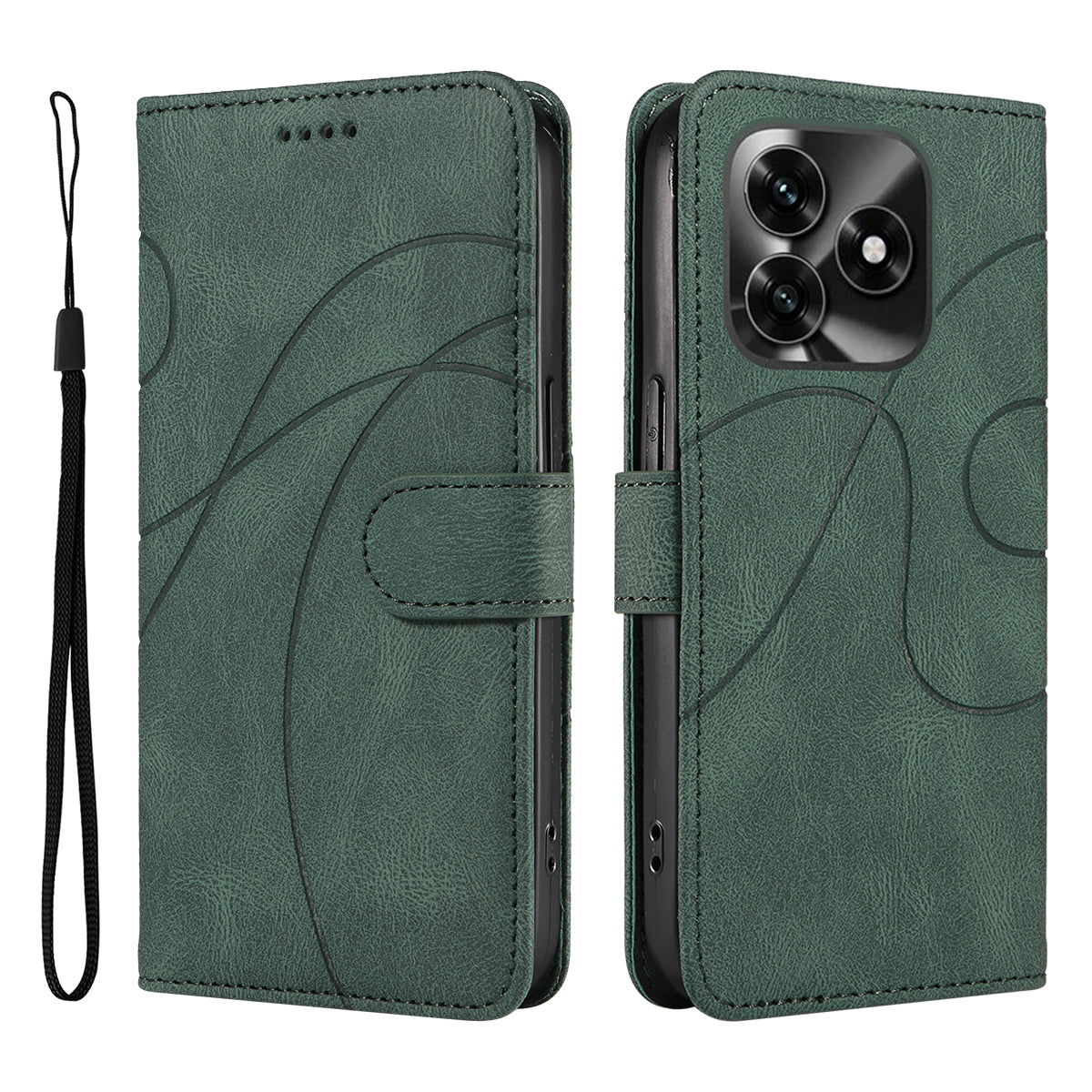 For Honor X5c Plus 4G Wallet Case Leather Phone Cover Stand with Curved Line Design