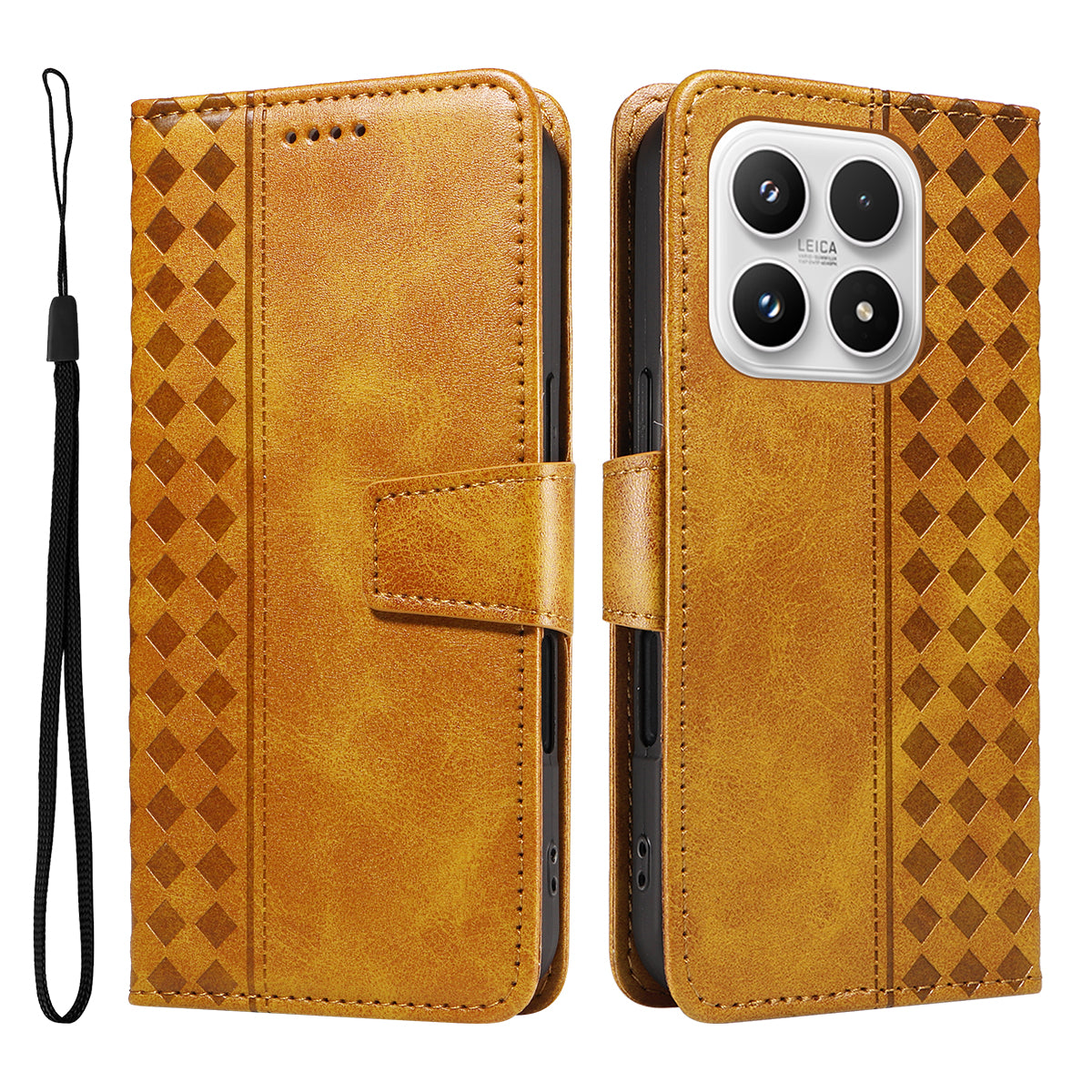 For Xiaomi 17 Leather Case Wallet Stand Grids Imprinted Phone Cover with Strap