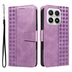 For Xiaomi 17 Leather Case Wallet Stand Grids Imprinted Phone Cover with Strap