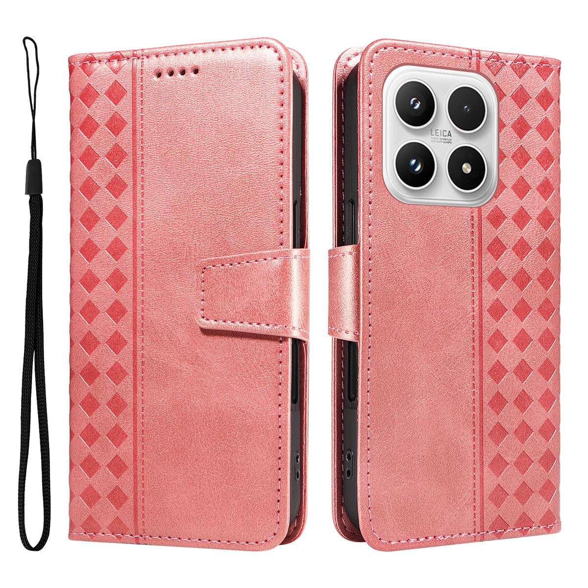 For Xiaomi 17 Leather Case Wallet Stand Grids Imprinted Phone Cover with Strap