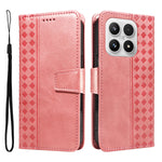 For Xiaomi 17 Leather Case Wallet Stand Grids Imprinted Phone Cover with Strap