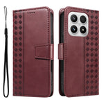 For Xiaomi 17 Leather Case Wallet Stand Grids Imprinted Phone Cover with Strap