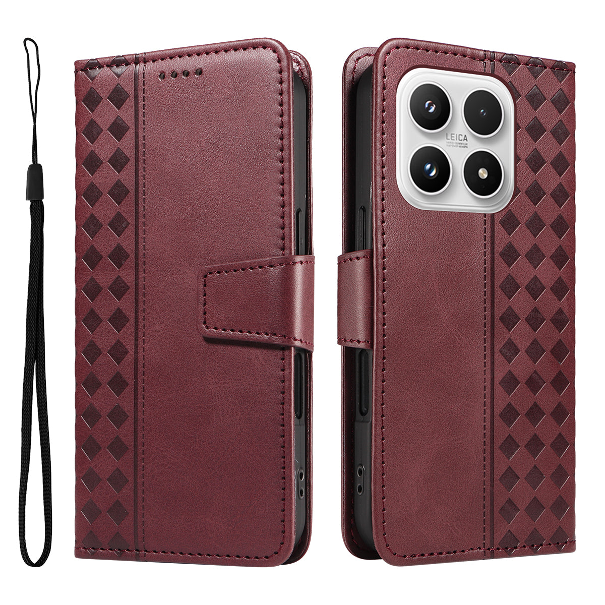 For Xiaomi 17 Leather Case Wallet Stand Grids Imprinted Phone Cover with Strap