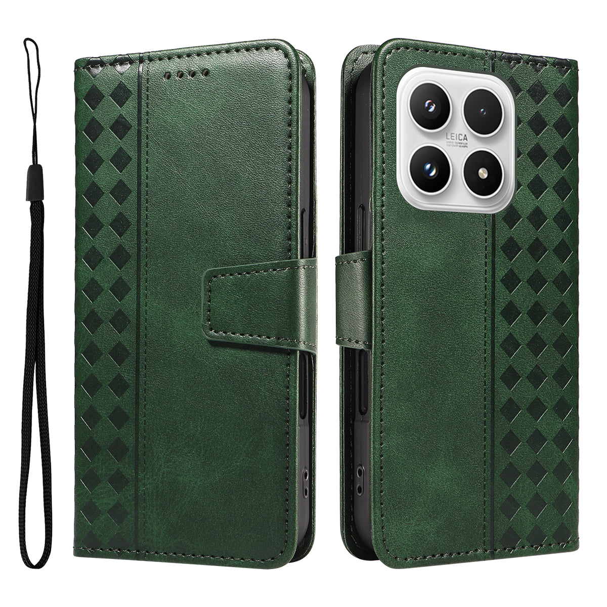 For Xiaomi 17 Leather Case Wallet Stand Grids Imprinted Phone Cover with Strap