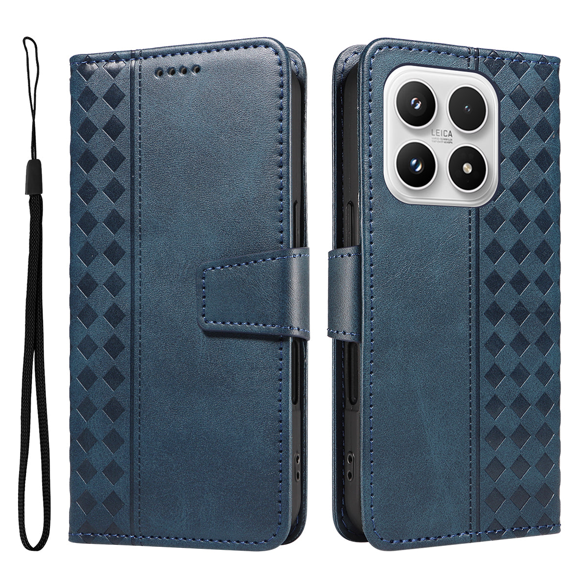 For Xiaomi 17 Leather Case Wallet Stand Grids Imprinted Phone Cover with Strap