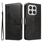 For Xiaomi 17 Leather Case Wallet Stand Grids Imprinted Phone Cover with Strap