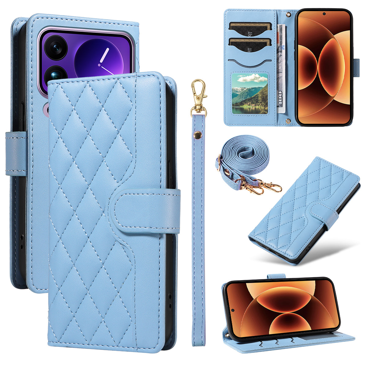 For Xiaomi 17 Pro Max Wallet Case Rhombus Leather Phone Cover with Strap
