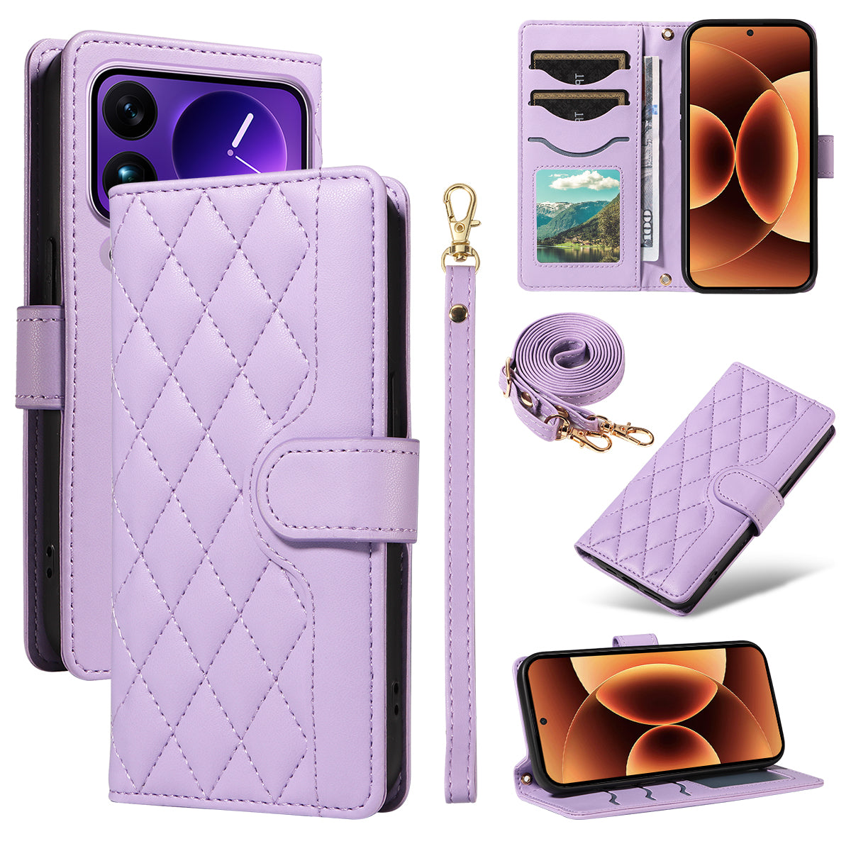 For Xiaomi 17 Pro Max Wallet Case Rhombus Leather Phone Cover with Strap