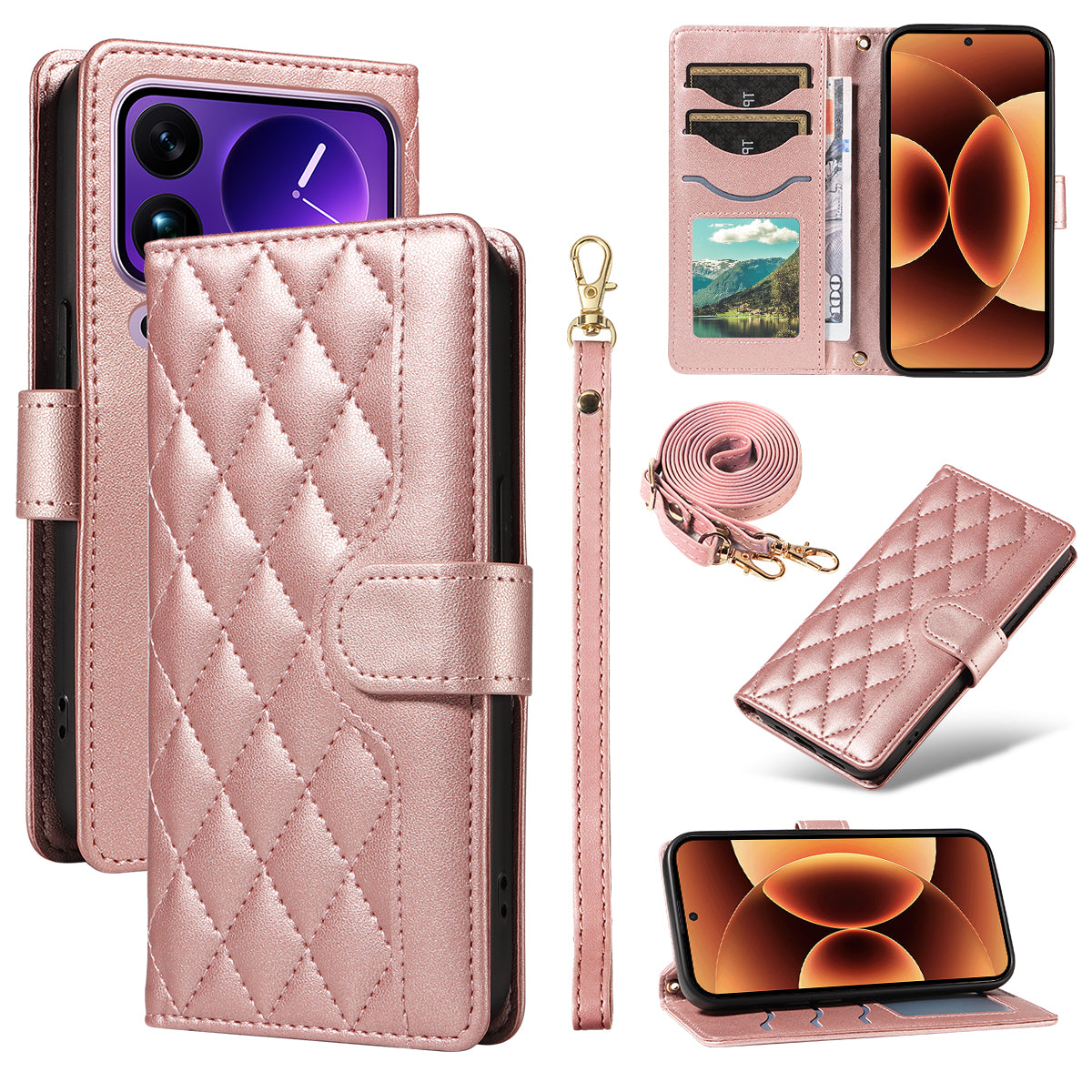For Xiaomi 17 Pro Max Wallet Case Rhombus Leather Phone Cover with Strap