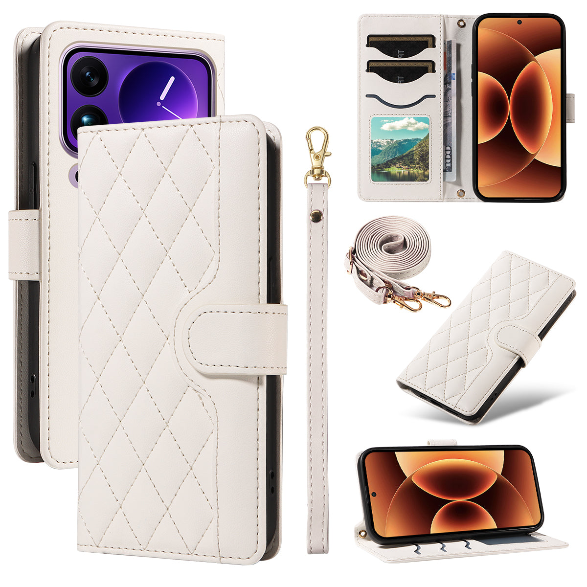 For Xiaomi 17 Pro Max Wallet Case Rhombus Leather Phone Cover with Strap