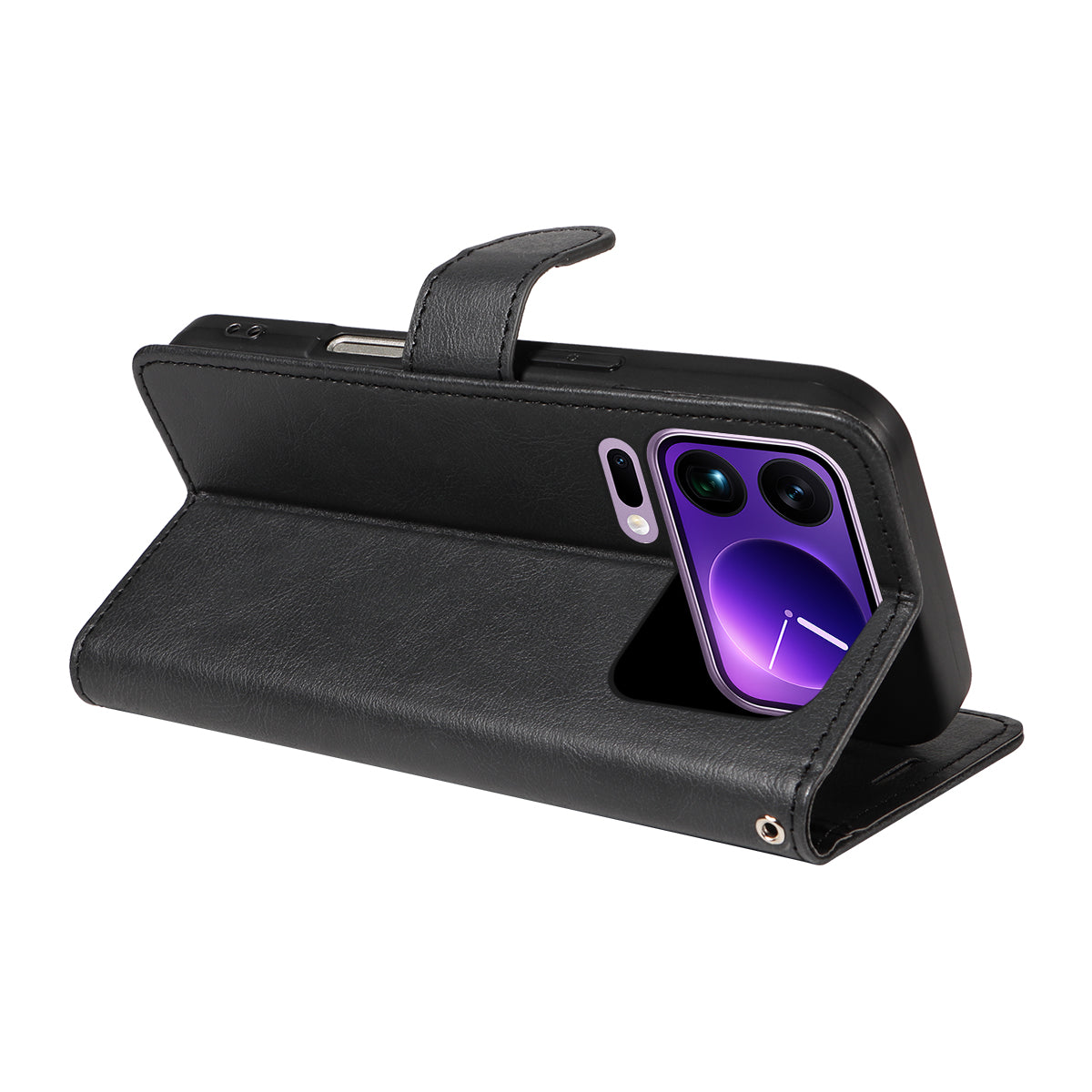 For Xiaomi 17 Pro Max Leather Wallet Case with Strap Solid Color Phone Stand Cover