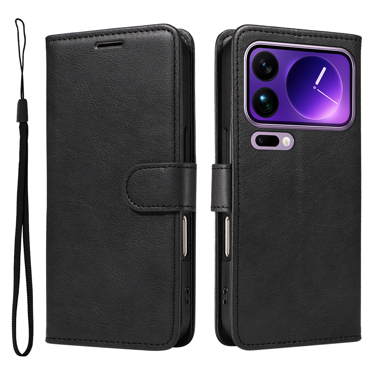 For Xiaomi 17 Pro Max Leather Wallet Case with Strap Solid Color Phone Stand Cover