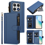 For Xiaomi 17 Leather Case 9 Card Slots Zipper Wallet Stand Phone Cover with Wrist Strap