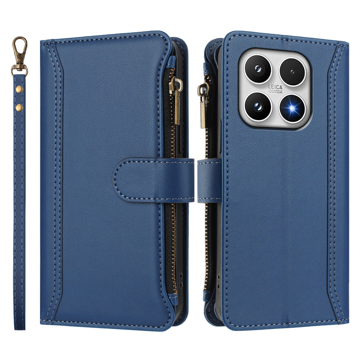 For Xiaomi 17 Leather Case 9 Card Slots Zipper Wallet Stand Phone Cover with Wrist Strap