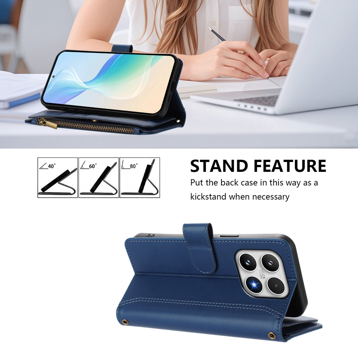 For Xiaomi 17 Leather Case 9 Card Slots Zipper Wallet Stand Phone Cover with Wrist Strap