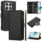 For Xiaomi 17 Leather Case 9 Card Slots Zipper Wallet Stand Phone Cover with Wrist Strap