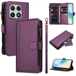 For Xiaomi 17 Leather Case 9 Card Slots Zipper Wallet Stand Phone Cover with Wrist Strap
