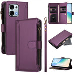 Oppo F31 5G / Oppo A6 Pro 5G-læderetui med 9 kortlommer, lynlås, pung-etui og håndledsrem