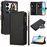 Läderfodral för Xiaomi 17 Pro Max, 9 kortfack, dragkedja, plånboksfodral med handledsrem