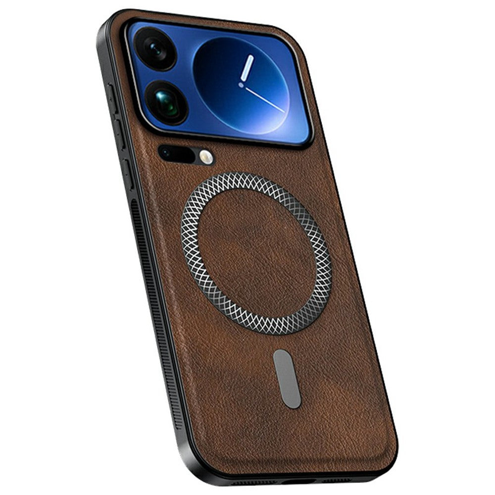 For Xiaomi 17 Pro Max Magnetic Case PU TPU PC Phone Back Cover with Metal Lens Frame