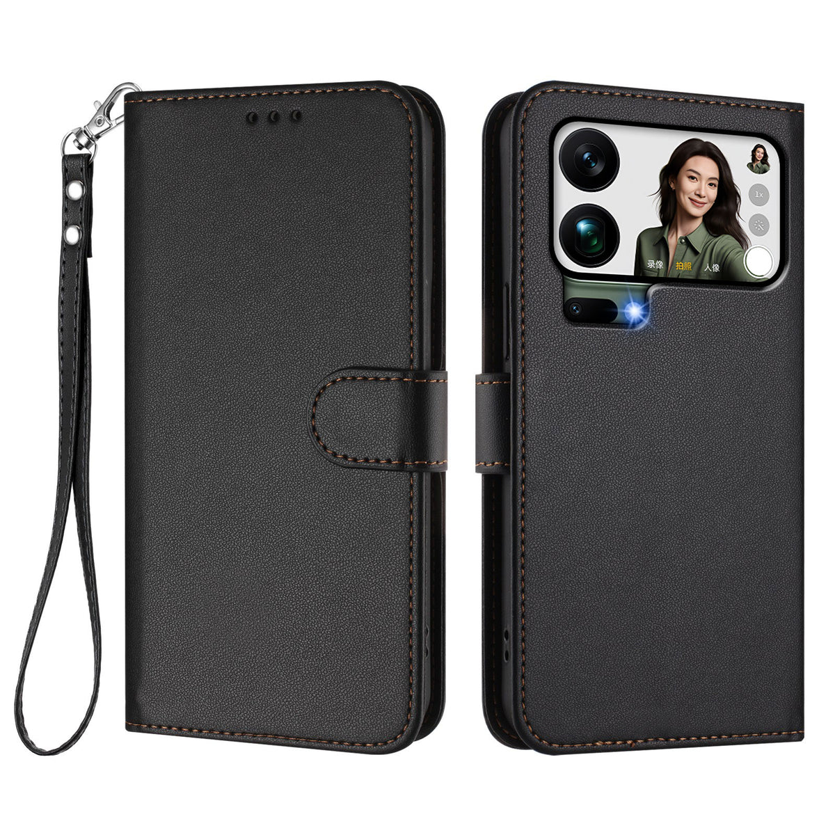 For Xiaomi 17 Pro Max Leather Case Wallet Stand Phone Cover with Wrist Strap
