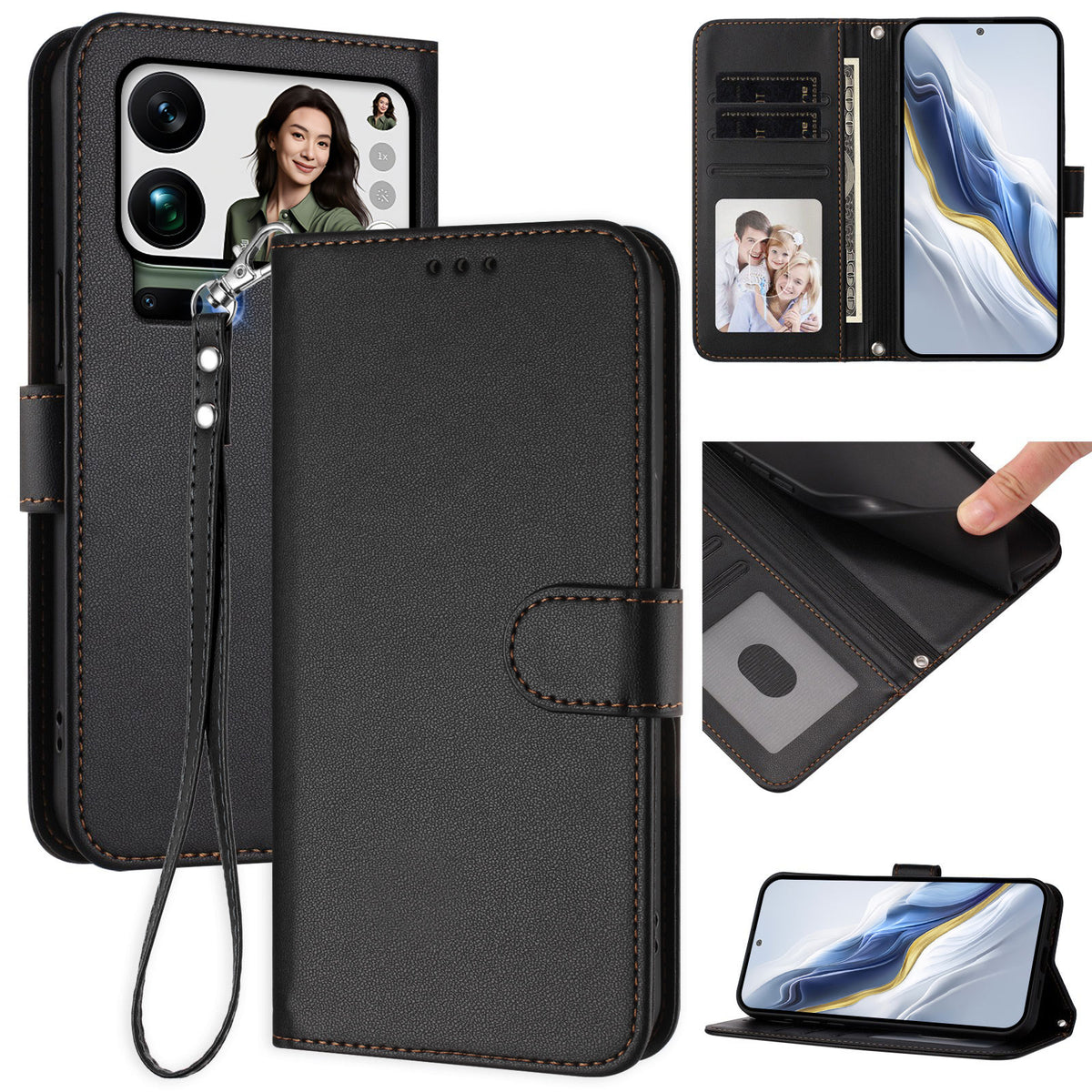 For Xiaomi 17 Pro Max Leather Case Wallet Stand Phone Cover with Wrist Strap