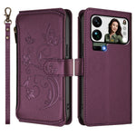 For Xiaomi 17 Pro Max Leather Case Butterfly Floral Imprint Zipper Wallet Stand Cover with Wrist Strap