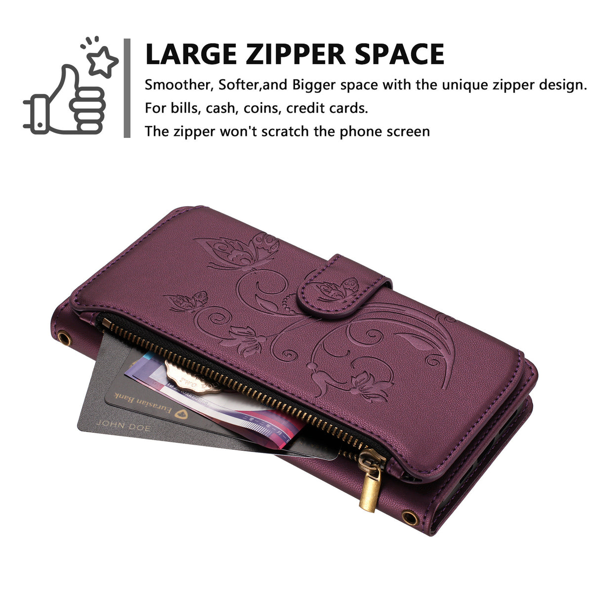 For Xiaomi 17 Pro Max Leather Case Butterfly Floral Imprint Zipper Wallet Stand Cover with Wrist Strap