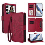 For Xiaomi 17 Pro Max Leather Case Butterfly Floral Imprint Zipper Wallet Stand Cover with Wrist Strap