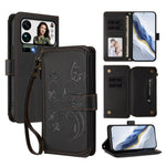 For Xiaomi 17 Pro Max Leather Case Butterfly Floral Imprint Zipper Wallet Stand Cover with Wrist Strap